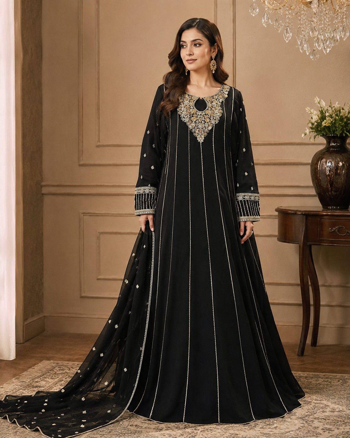 BM-CH-041 Embroidered Chiffon Anarkali Maxi with Dupatta