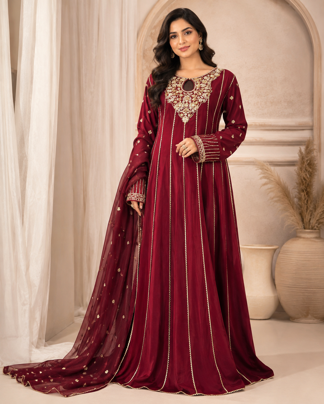 BM-CH-041 Embroidered Chiffon Anarkali Maxi with Dupatta
