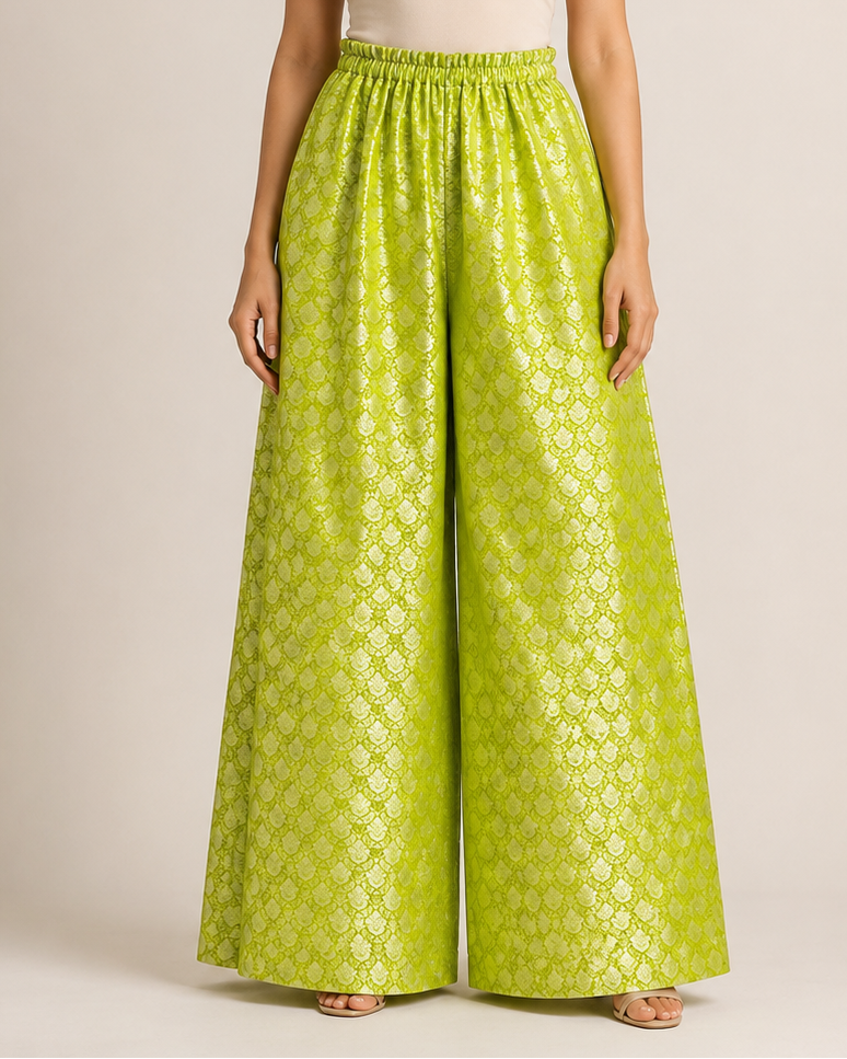 DR-05 - Parrot Green - Palazzo Banarasi Jacquard Trousers