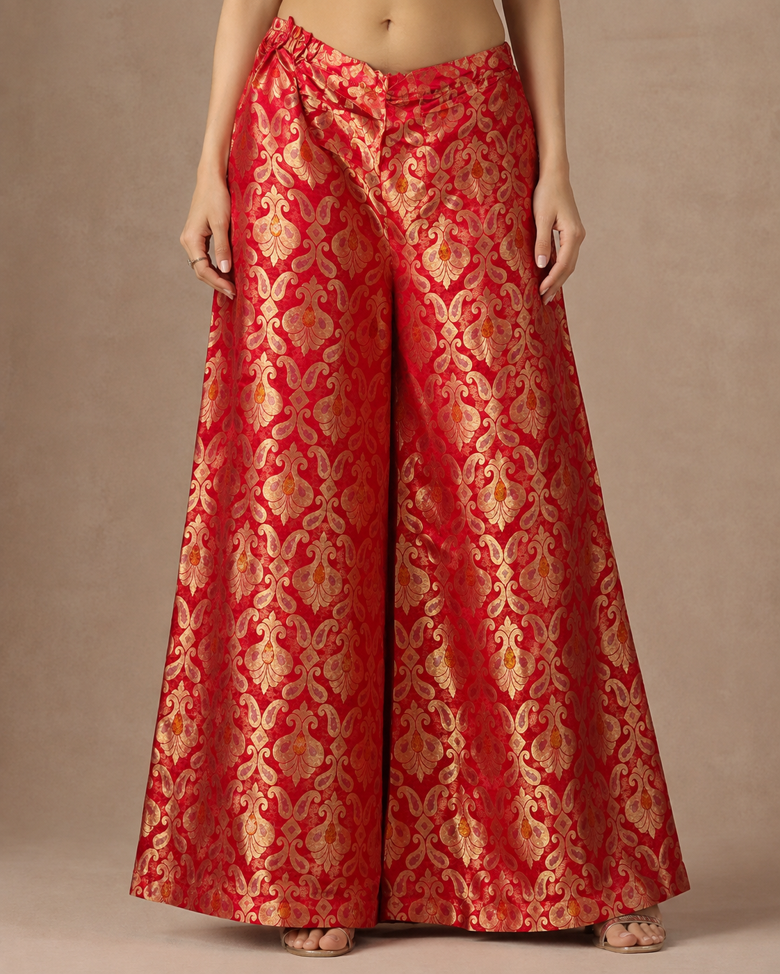 DR-10 - Red - Palazzo Banarasi Jacquard Trousers