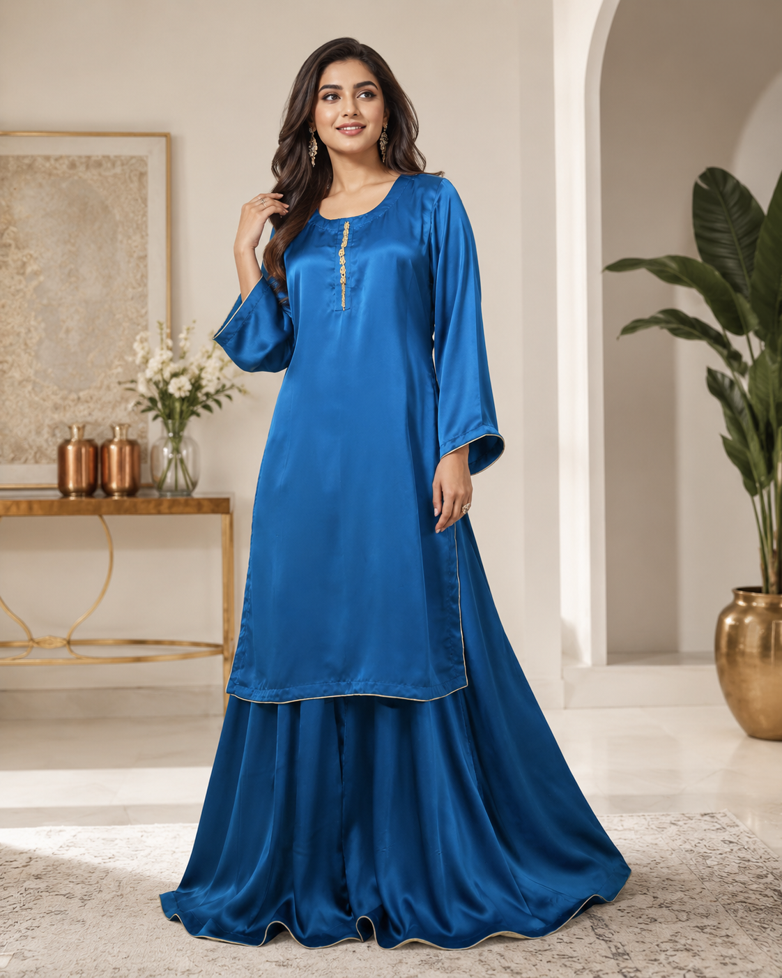 BCS-001 Luxury Silk Co-Ord Set with Flared Sharara