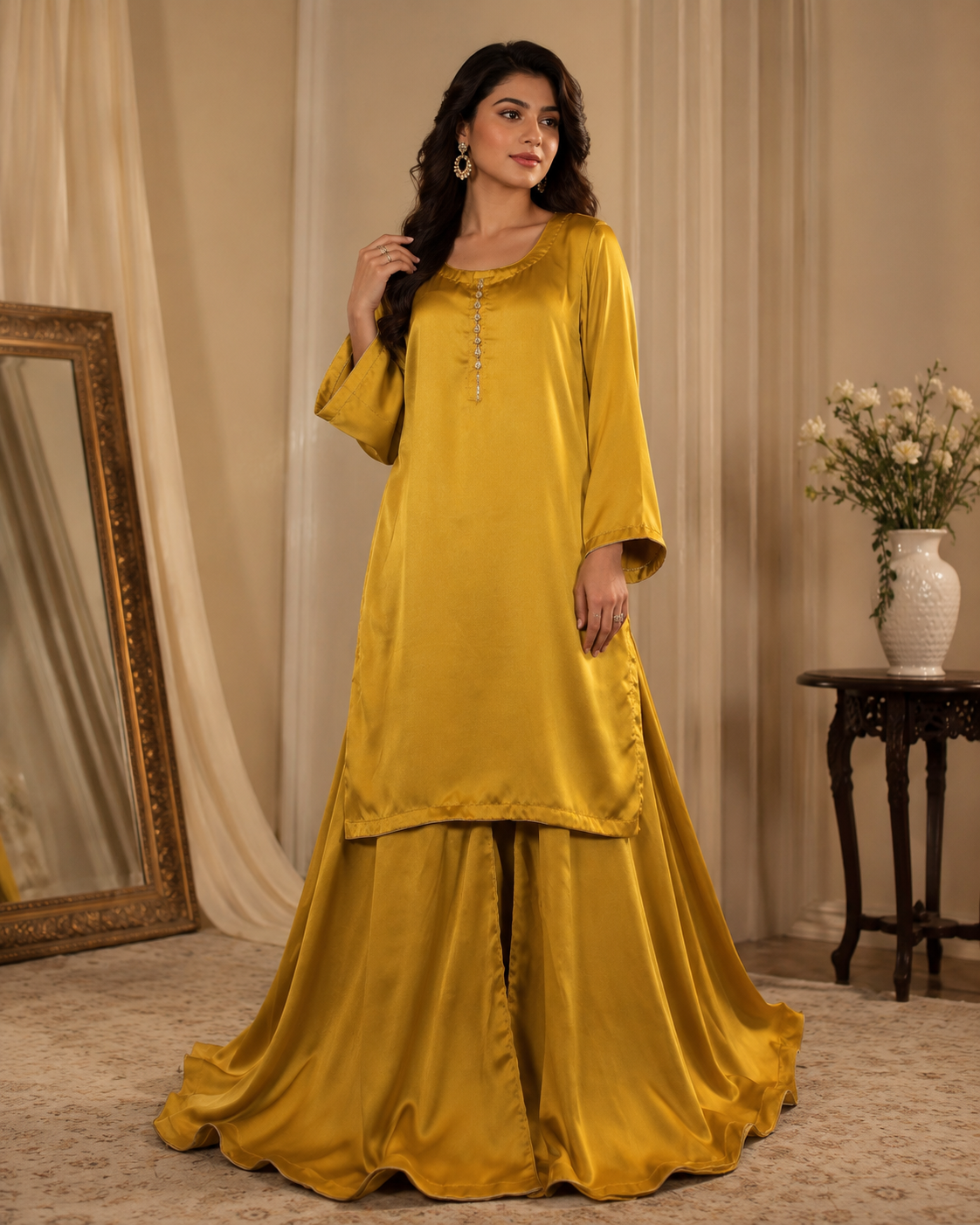BCS-001 Luxury Silk Co-Ord Set with Flared Sharara