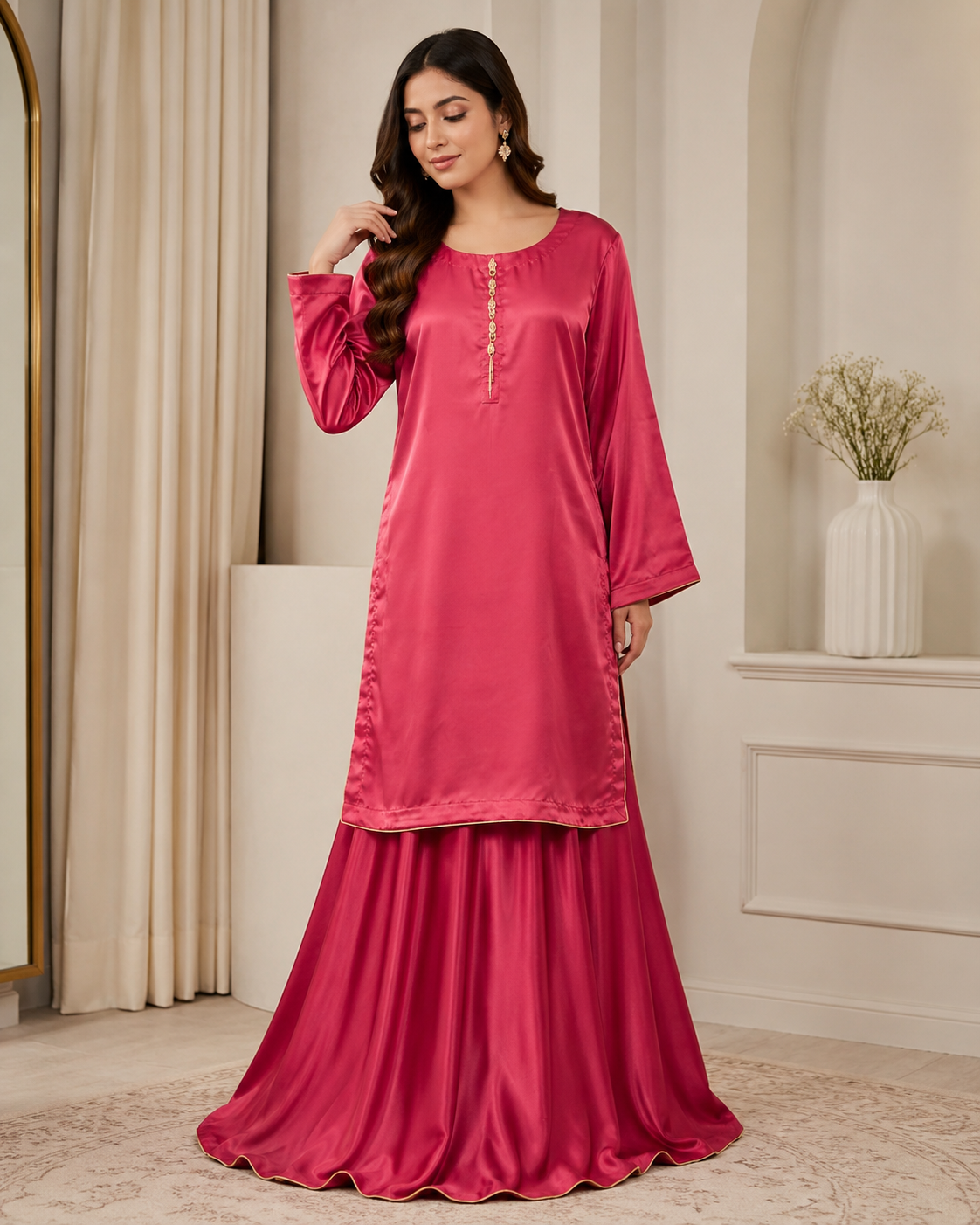 BCS-001 Luxury Silk Co-Ord Set with Flared Sharara