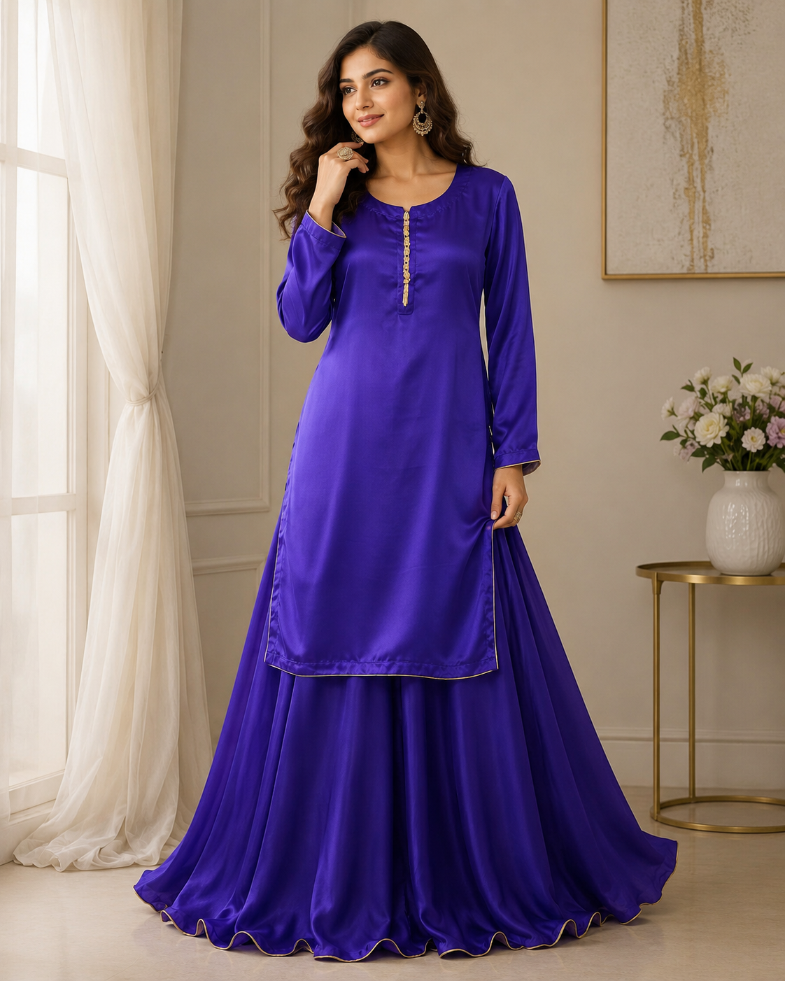 BCS-001 Luxury Silk Co-Ord Set with Flared Sharara