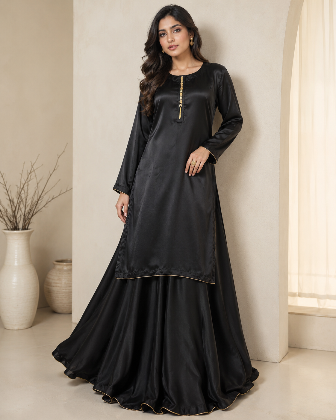 BCS-001 Luxury Silk Co-Ord Set with Flared Sharara