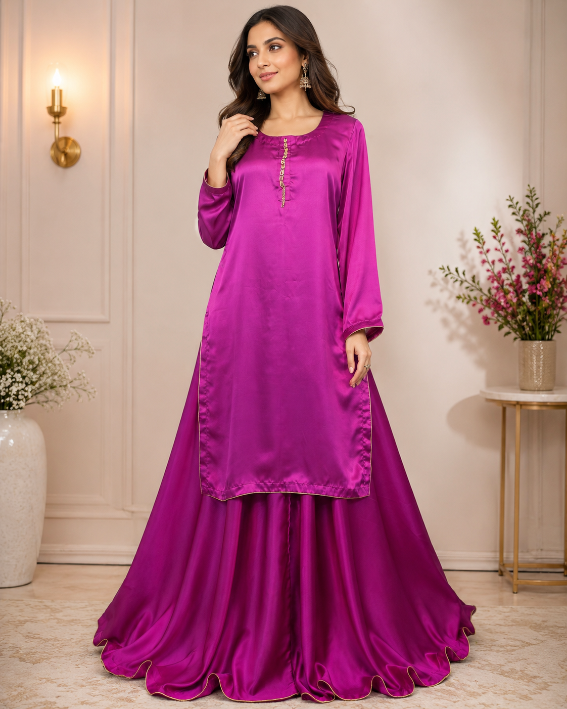 BCS-001 Luxury Silk Co-Ord Set with Flared Sharara