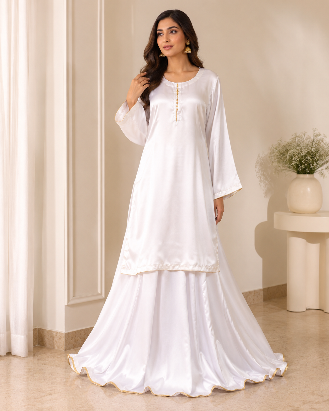 BCS-001 Luxury Silk Co-Ord Set with Flared Sharara