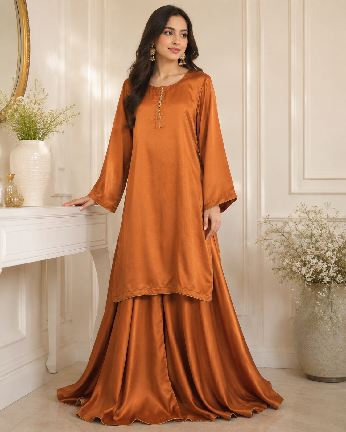 BCS-001 Luxury Silk Co-Ord Set with Flared Sharara
