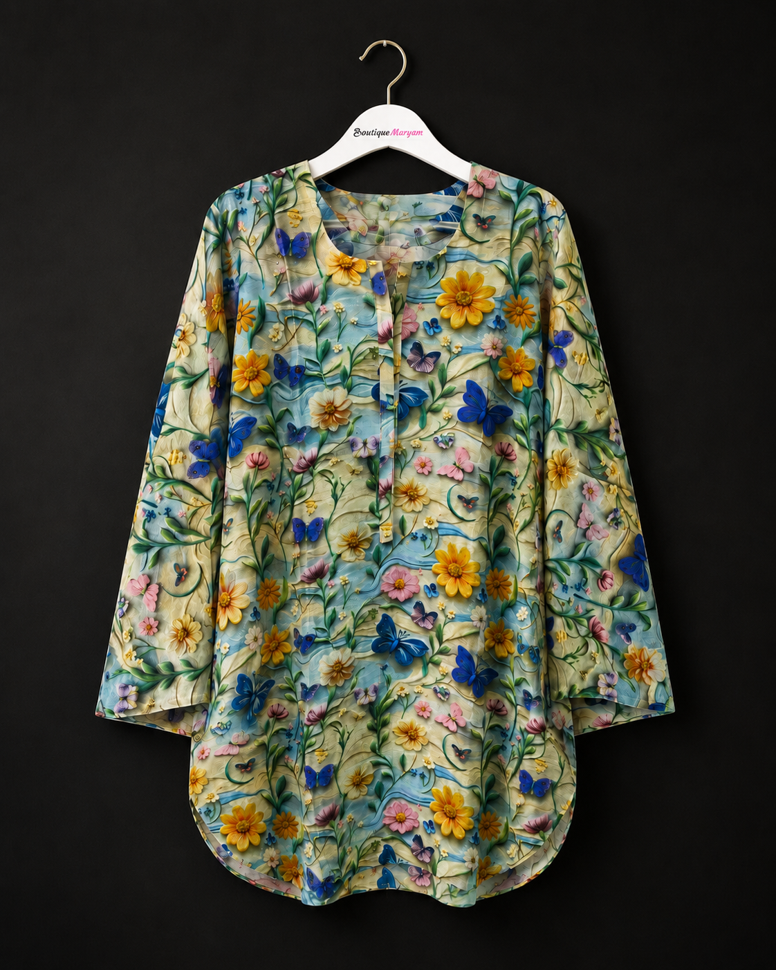 LKT-006  | Multi Garden | Women’s Floral Butterfly Linen Kurti Tunic