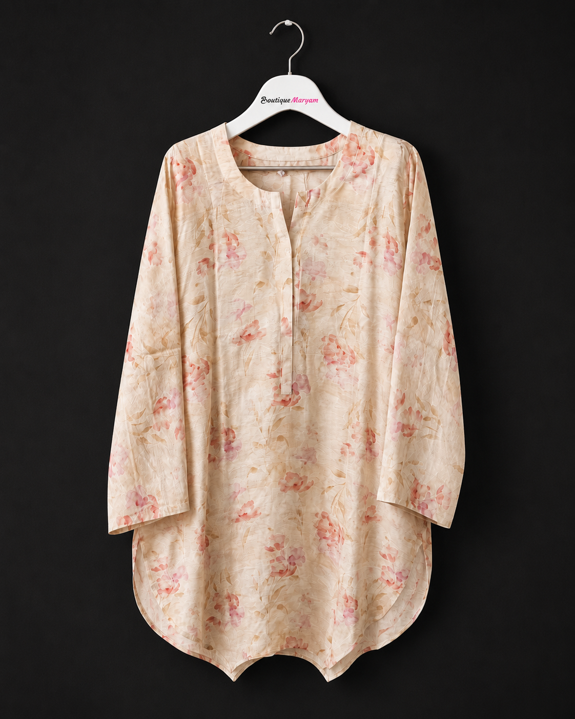 LKT-005 |  Blush Beige | Women’s Soft Floral Linen Kurti Tunic