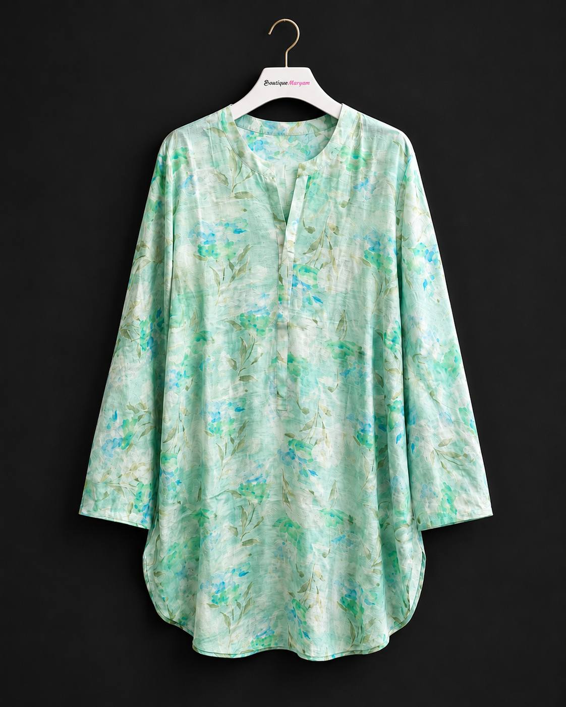 LKT-002  | Mint Green | Women’s Watercolor Floral Linen Kurti Tunic