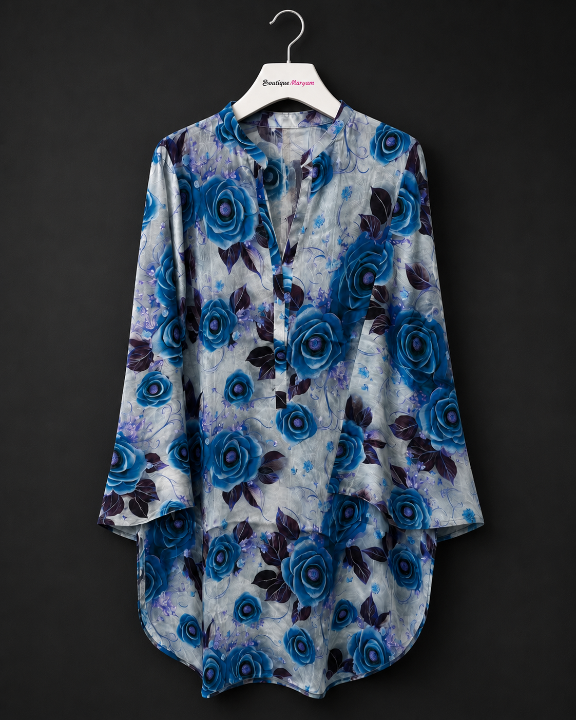 LKT-003  | Blue Rose | Women’s Bold Floral Linen Kurti Tunic