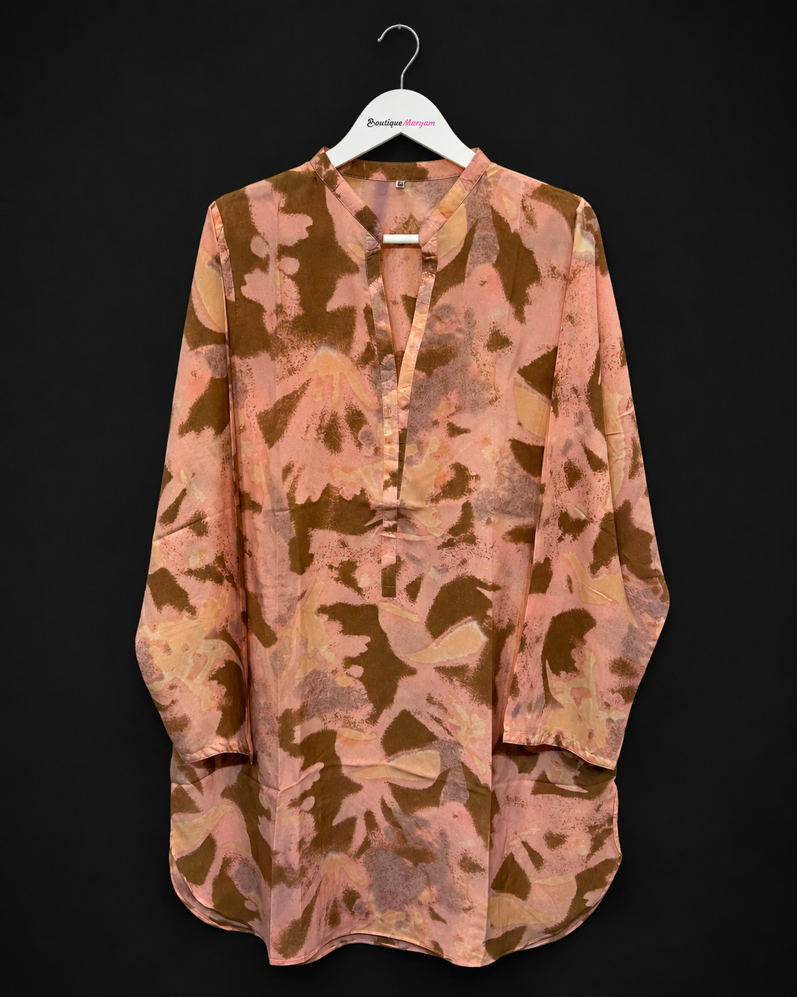 BM-GKT-006  | Peach Brown Beige | Women’s Georgette Kurti Top Tunic - Abstract Brush Print