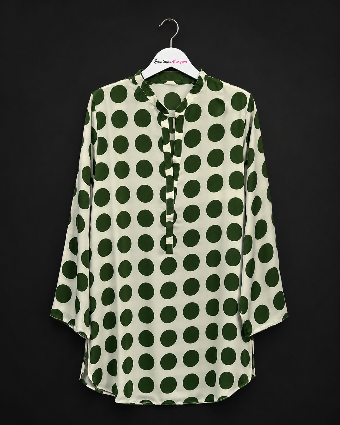 BM-GKT-007  | Ivory Green | Women’s Georgette Kurti Top Tunic - Green Polka Dot Print