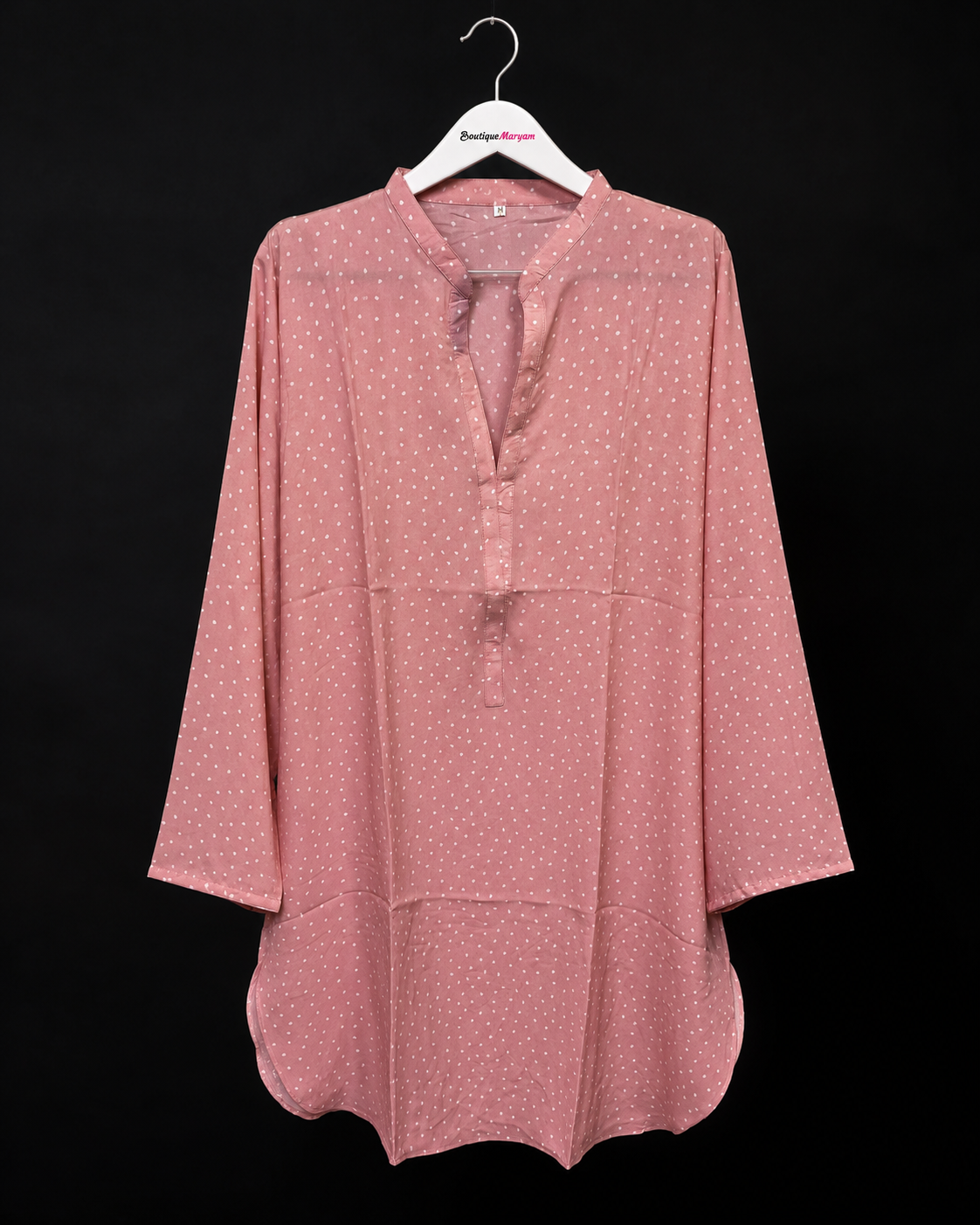 BM-GKT-004  | Dusty Rose White | Women’s Georgette Kurti Top Tunic - Micro Dot Print