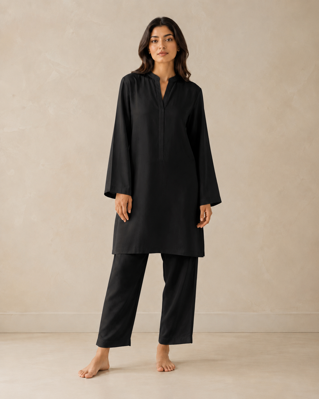 CORD-002 Black  Women's Plain 2 Piece Co-ord Set