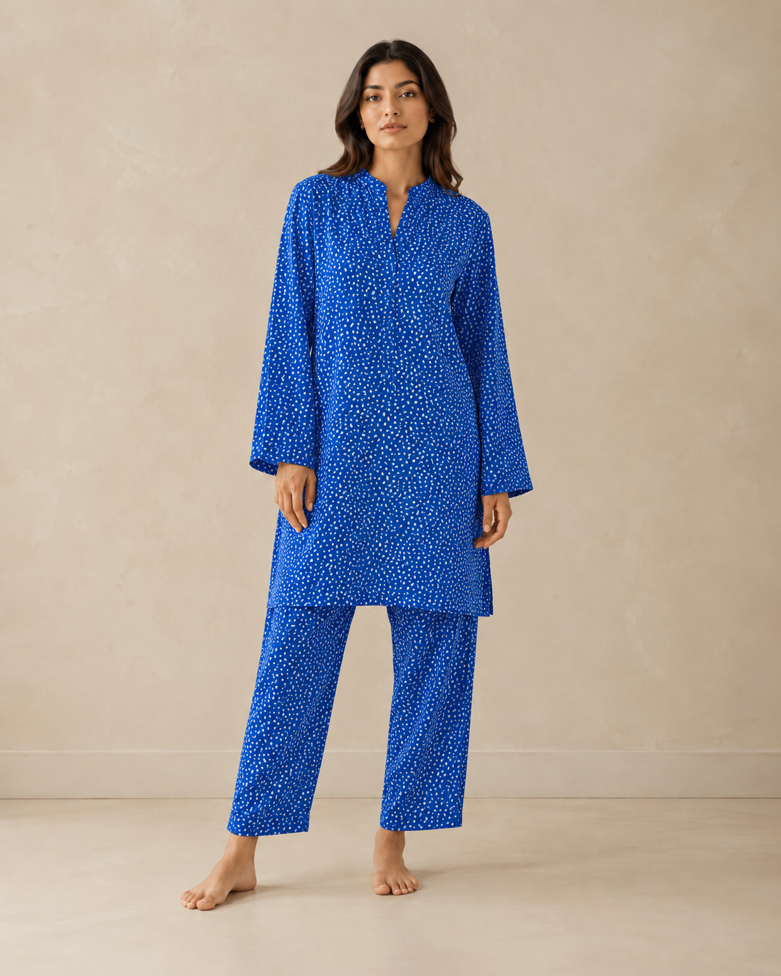 CORD-003 Royal Blue White Women's Speckled Dot Print 2 Piece Co-ord Set