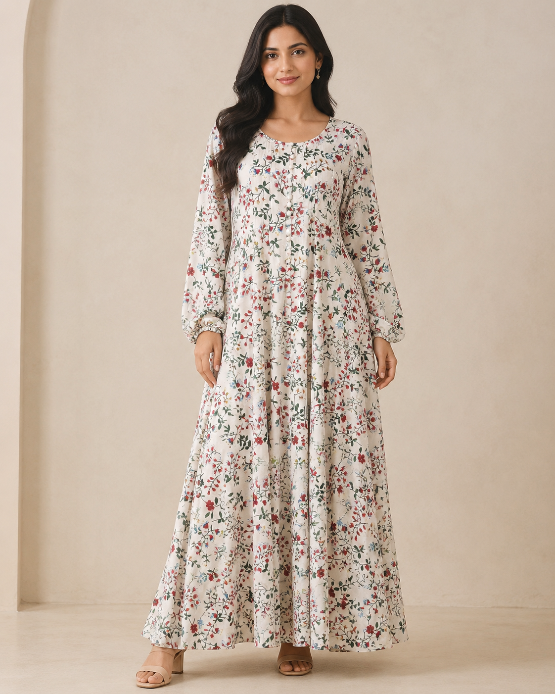 MAXI-003 | Ivory Multi  Georgette  Maxi Dress