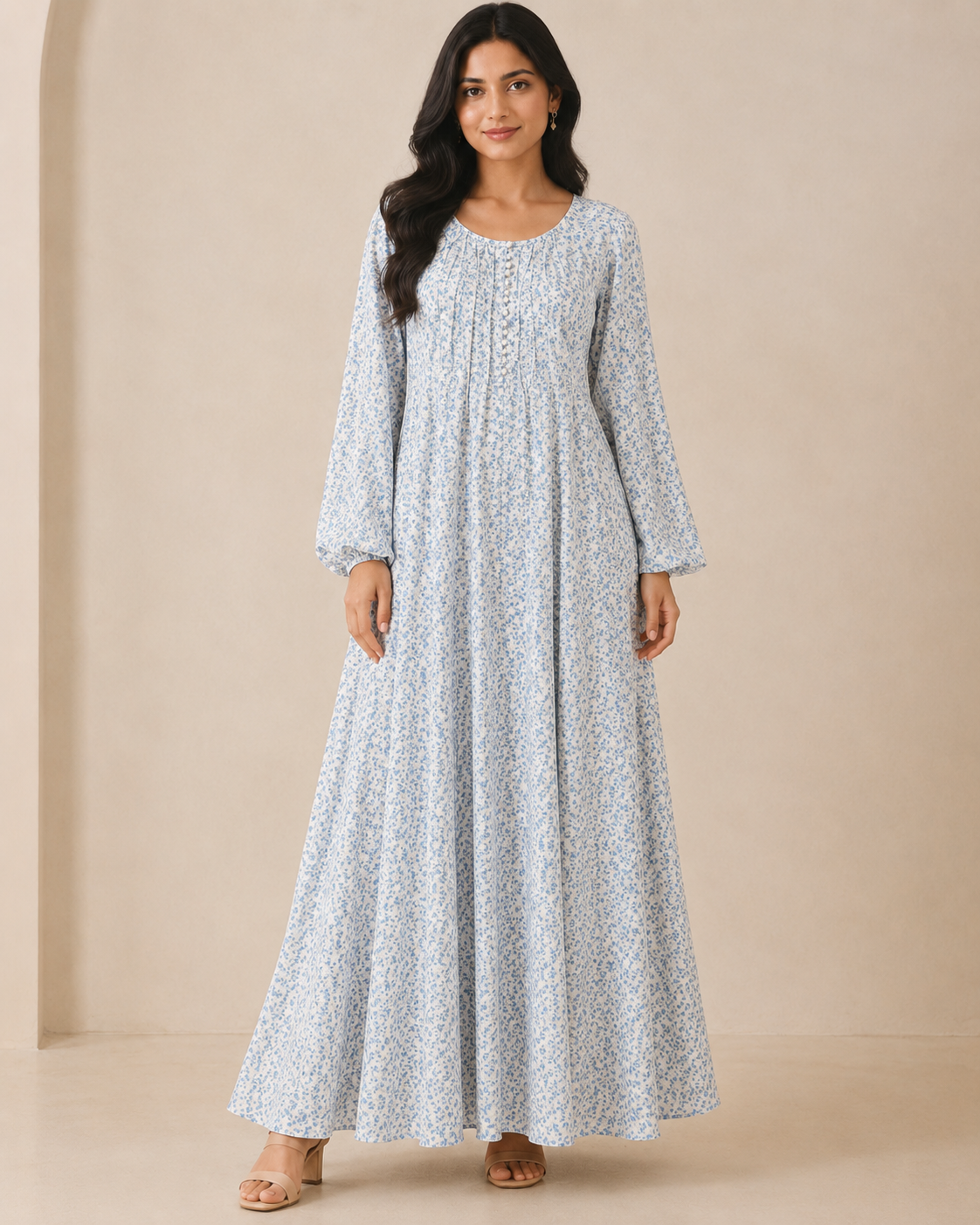 MAXI-001 | Ivory Blue  Georgette  Maxi Dress