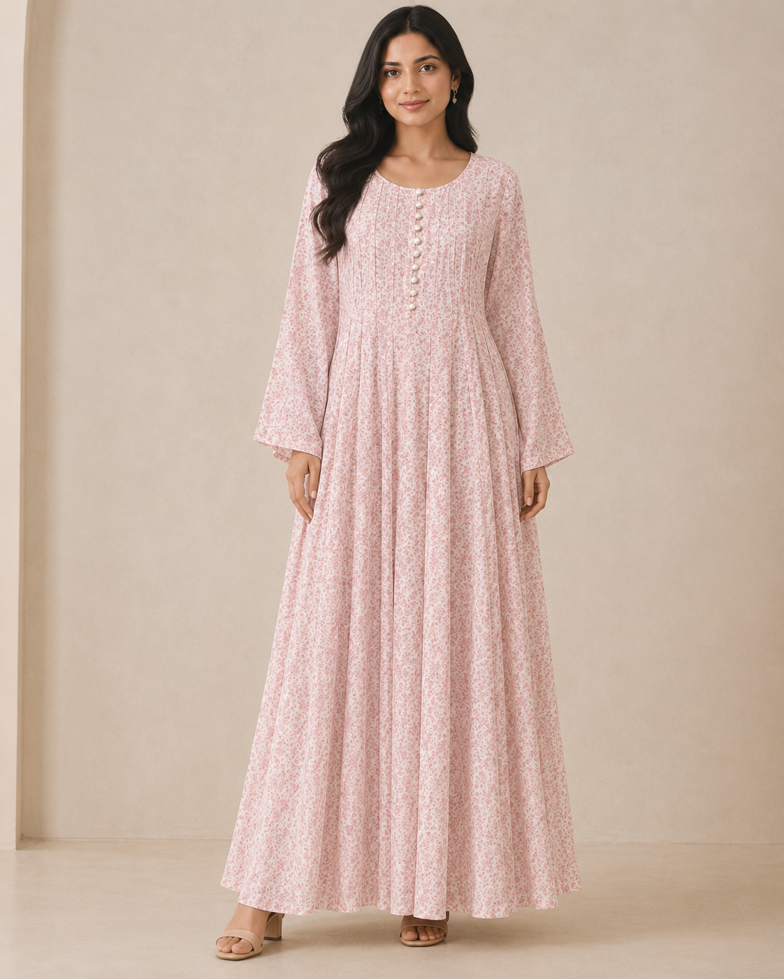 MAXI-002 | Ivory Pink  Georgette  Maxi Dress