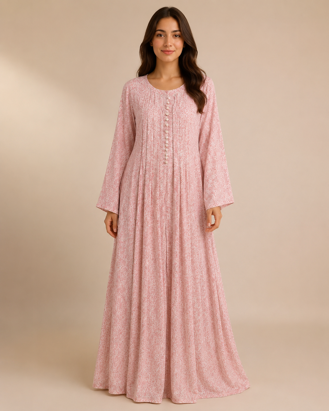 MAXI-002 | Ivory Pink  Georgette  Maxi Dress