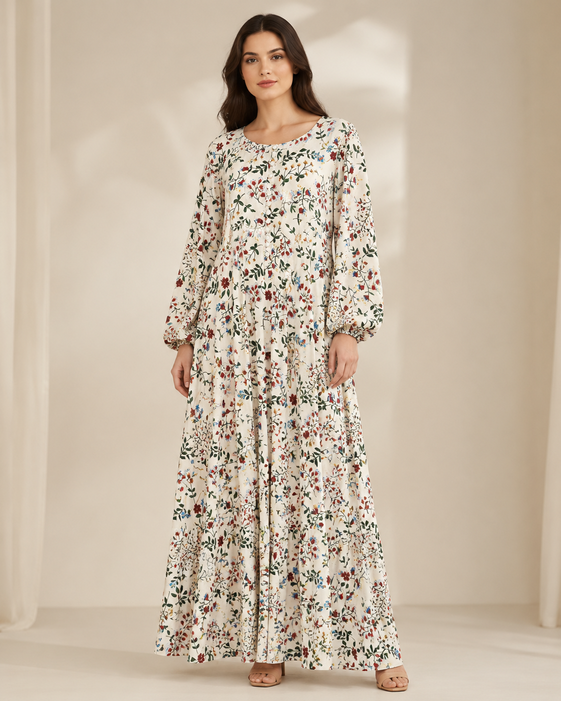 MAXI-003 | Ivory Multi  Georgette  Maxi Dress
