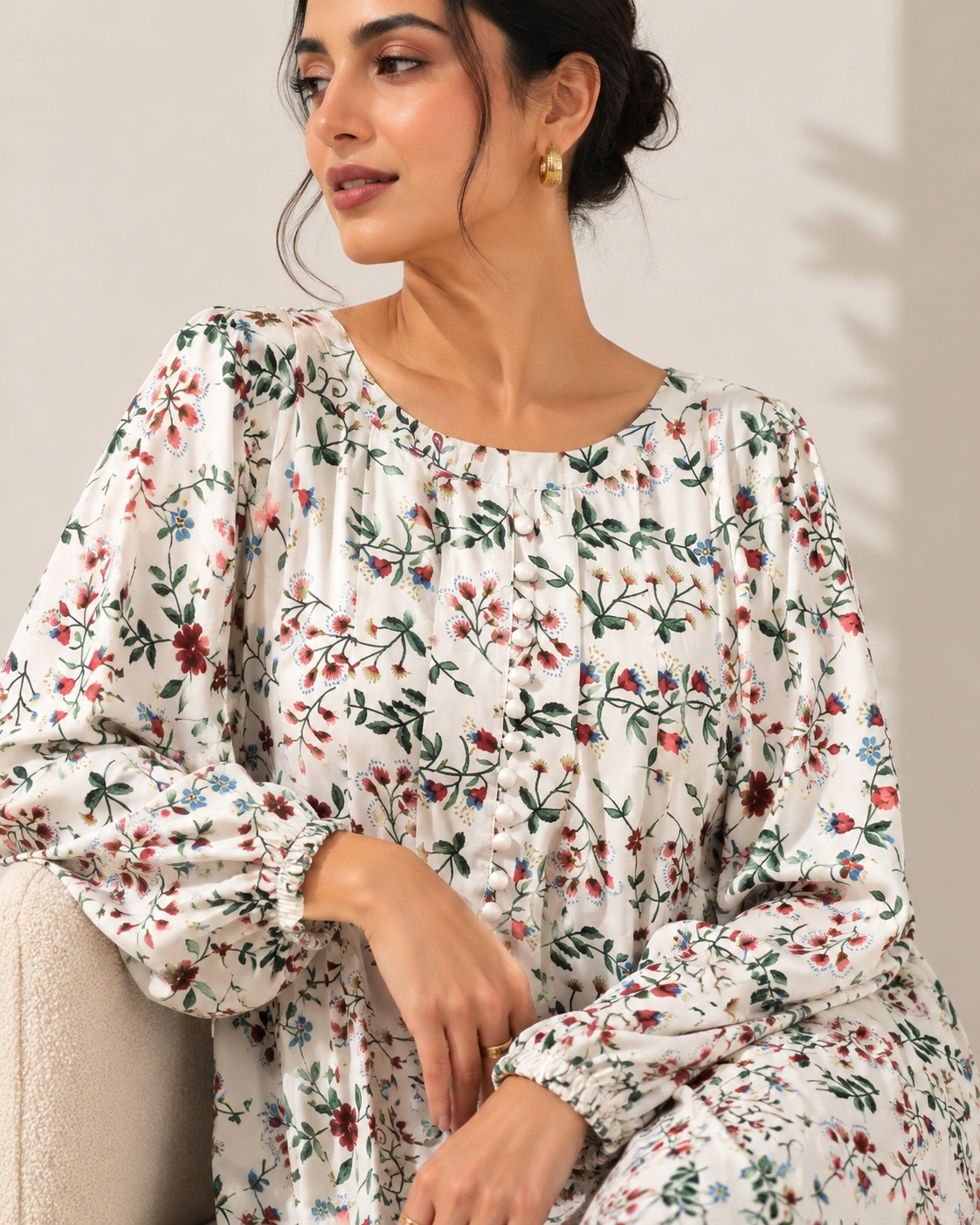MAXI-003 | Ivory Multi  Georgette  Maxi Dress
