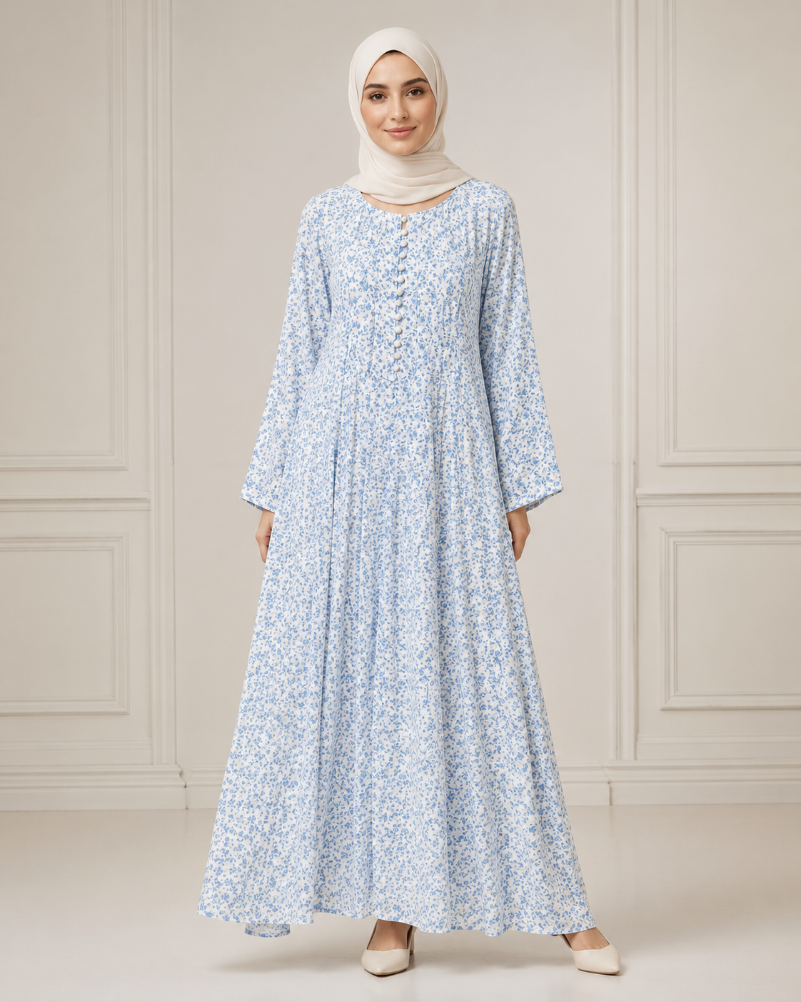 MAXI-001 | Ivory Blue  Georgette  Maxi Dress