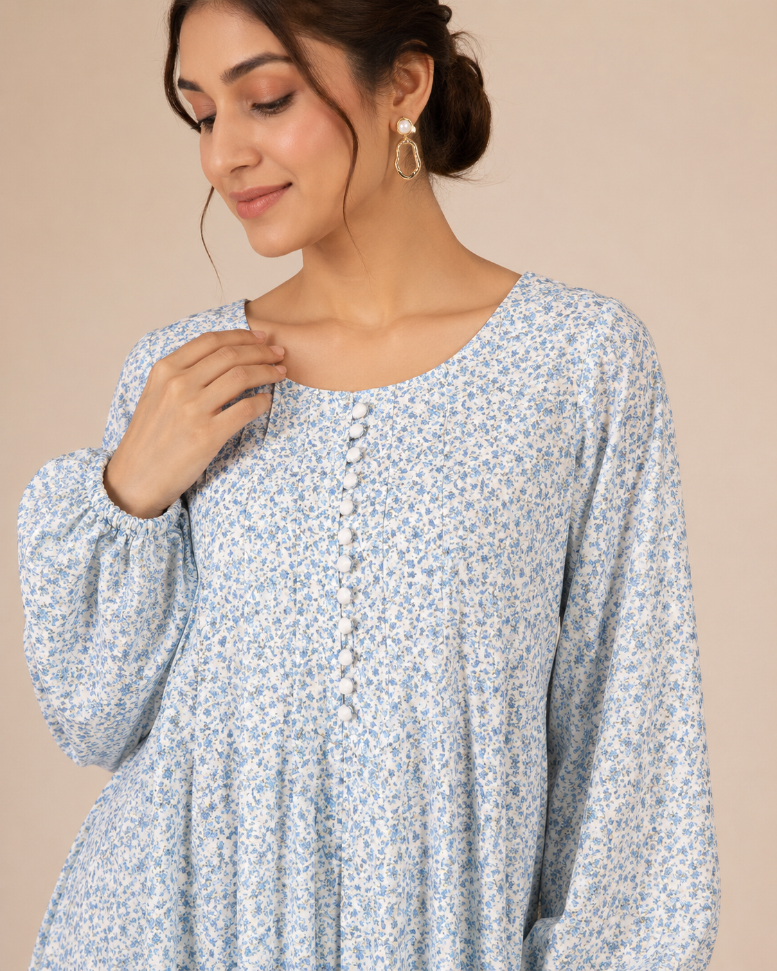 MAXI-001 | Ivory Blue  Georgette  Maxi Dress