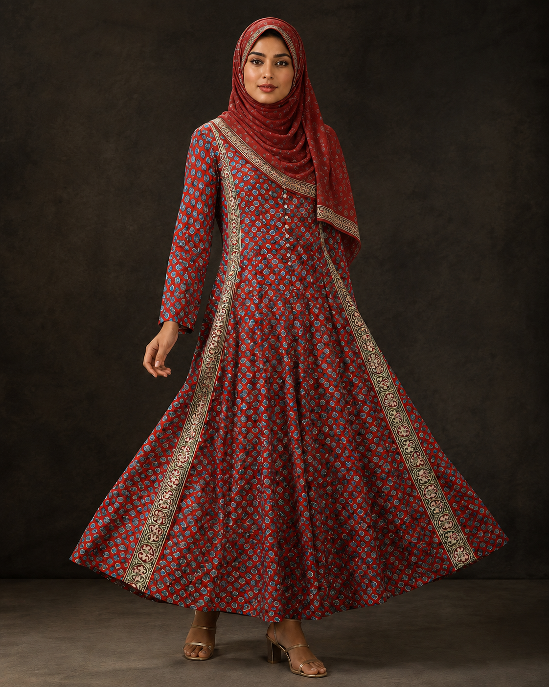 MAXI-007 | Sindoori Red  Georgette Maxi Dress