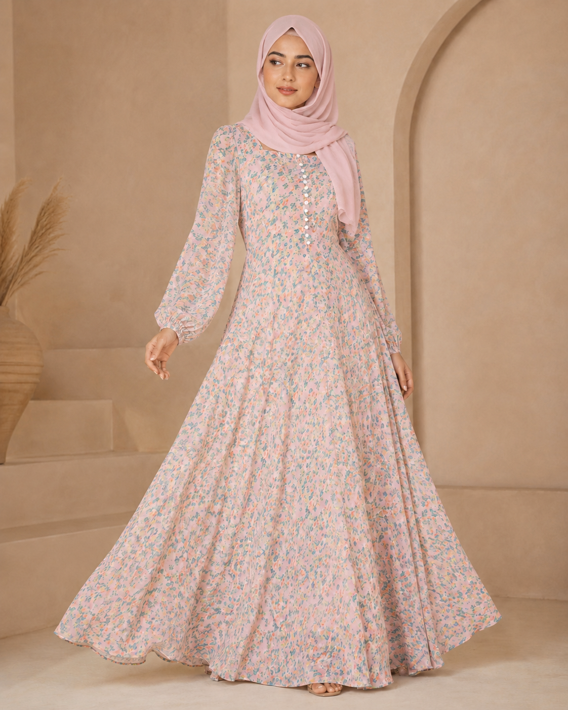 MAXI-008 | Baby Pink  Georgette  Maxi Dress