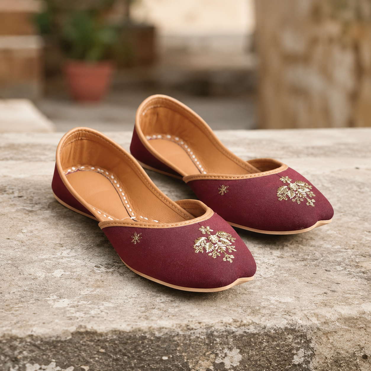 JUT-002 Gold Embroidered Khussa Jutti Flats