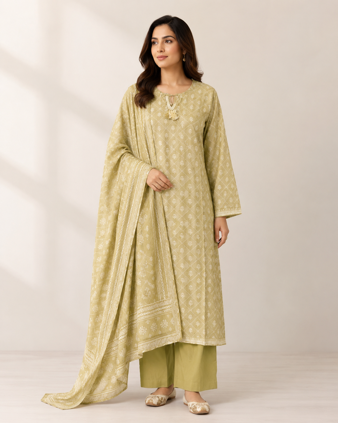 BSL-01 Binsaed Lawn 3-Piece Outfit – Shirt with Shalwar & Coordinating Dupatta