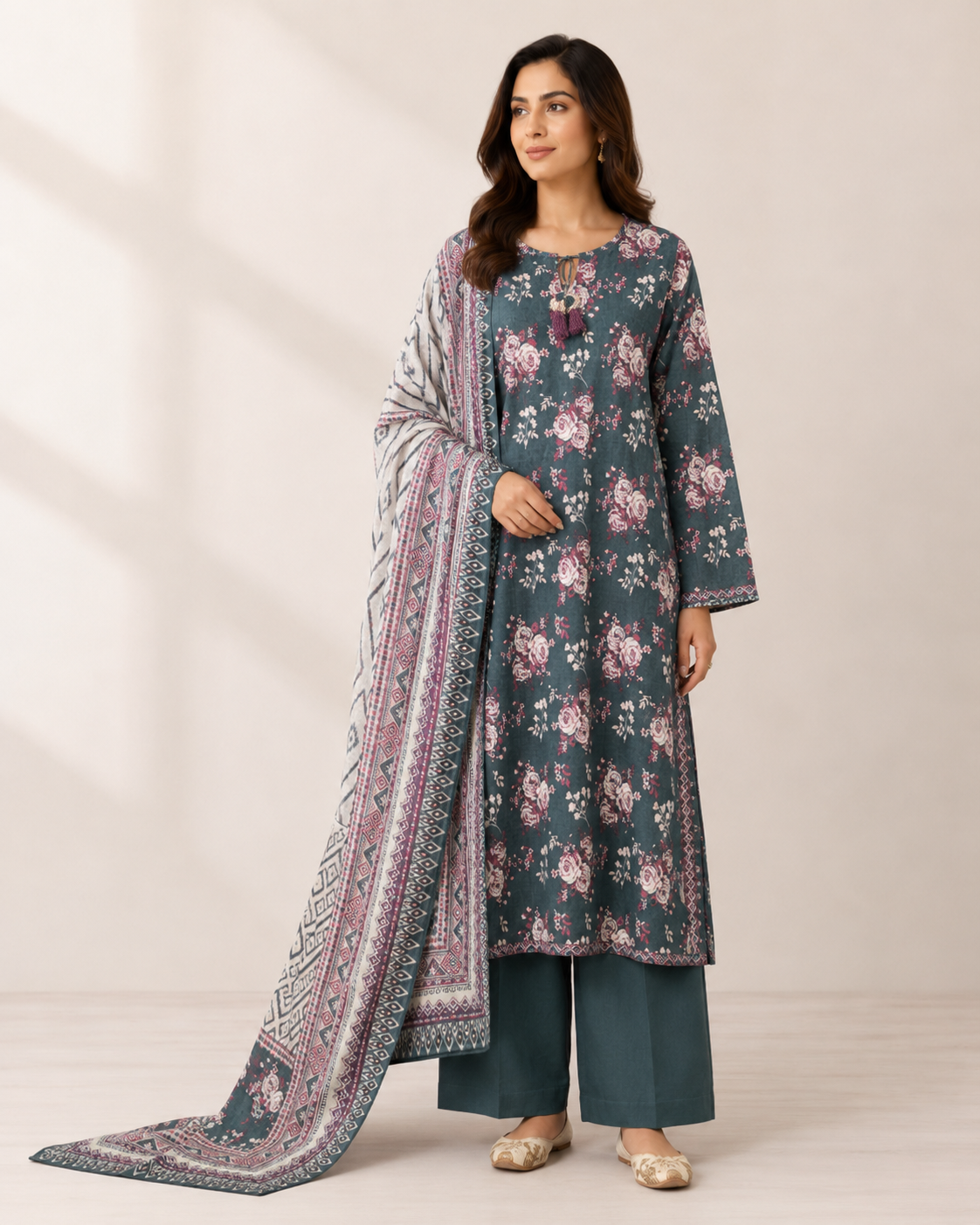 BSL-01 Binsaed Lawn 3-Piece Outfit – Shirt with Shalwar & Coordinating Dupatta