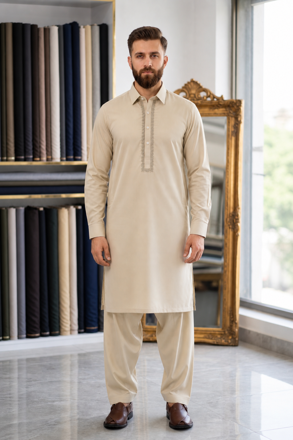 BS-001 - Bin Saeed Embroidered Printed Lawn - Mint Green
