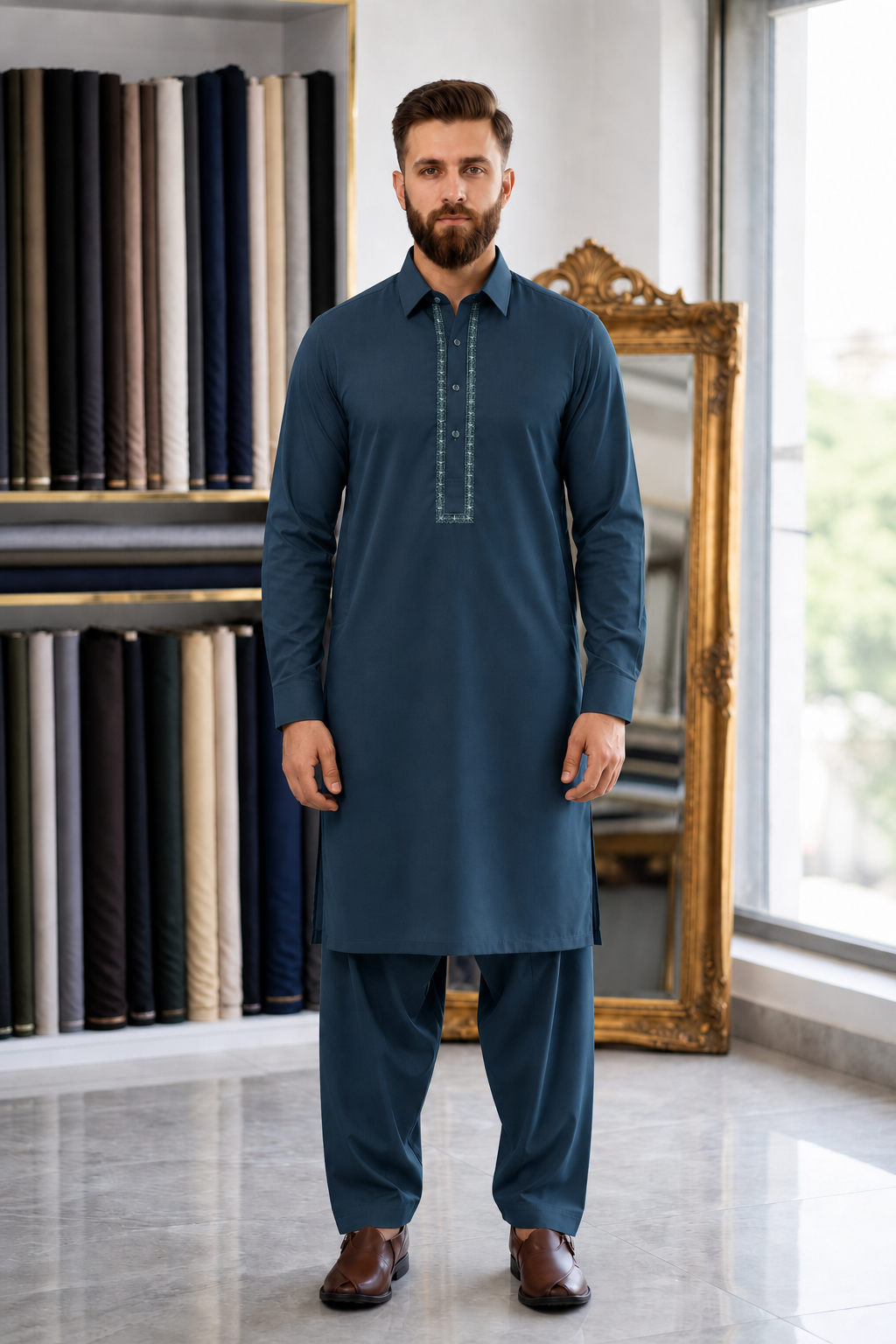 BS-001 - Bin Saeed Embroidered Printed Lawn - Mint Green