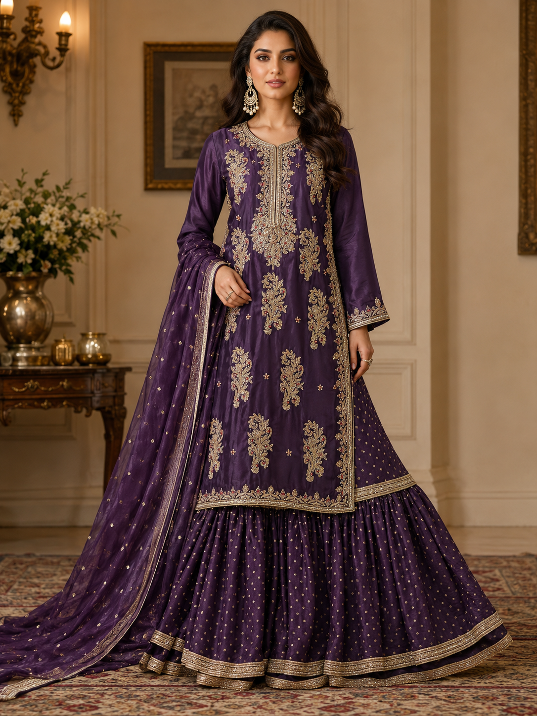 FL-02 - Deep Purple - Shesha Silk Farshi Lehenga 3 Piece Set