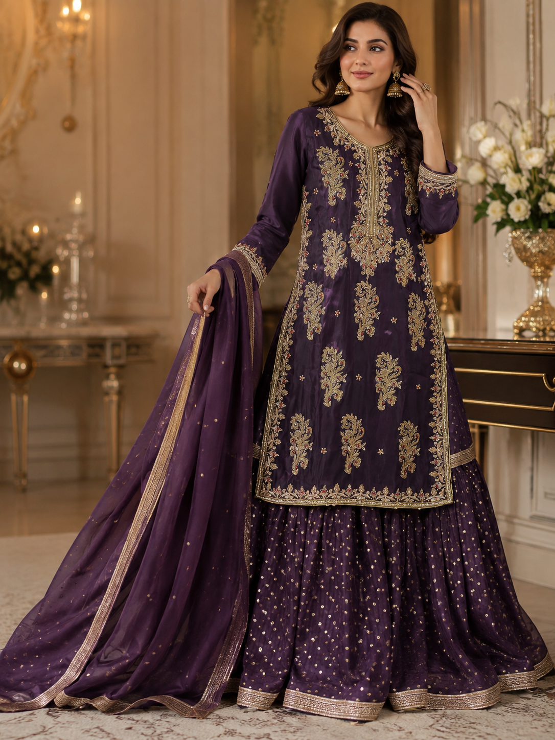 FL-02 - Deep Purple - Shesha Silk Farshi Lehenga 3 Piece Set