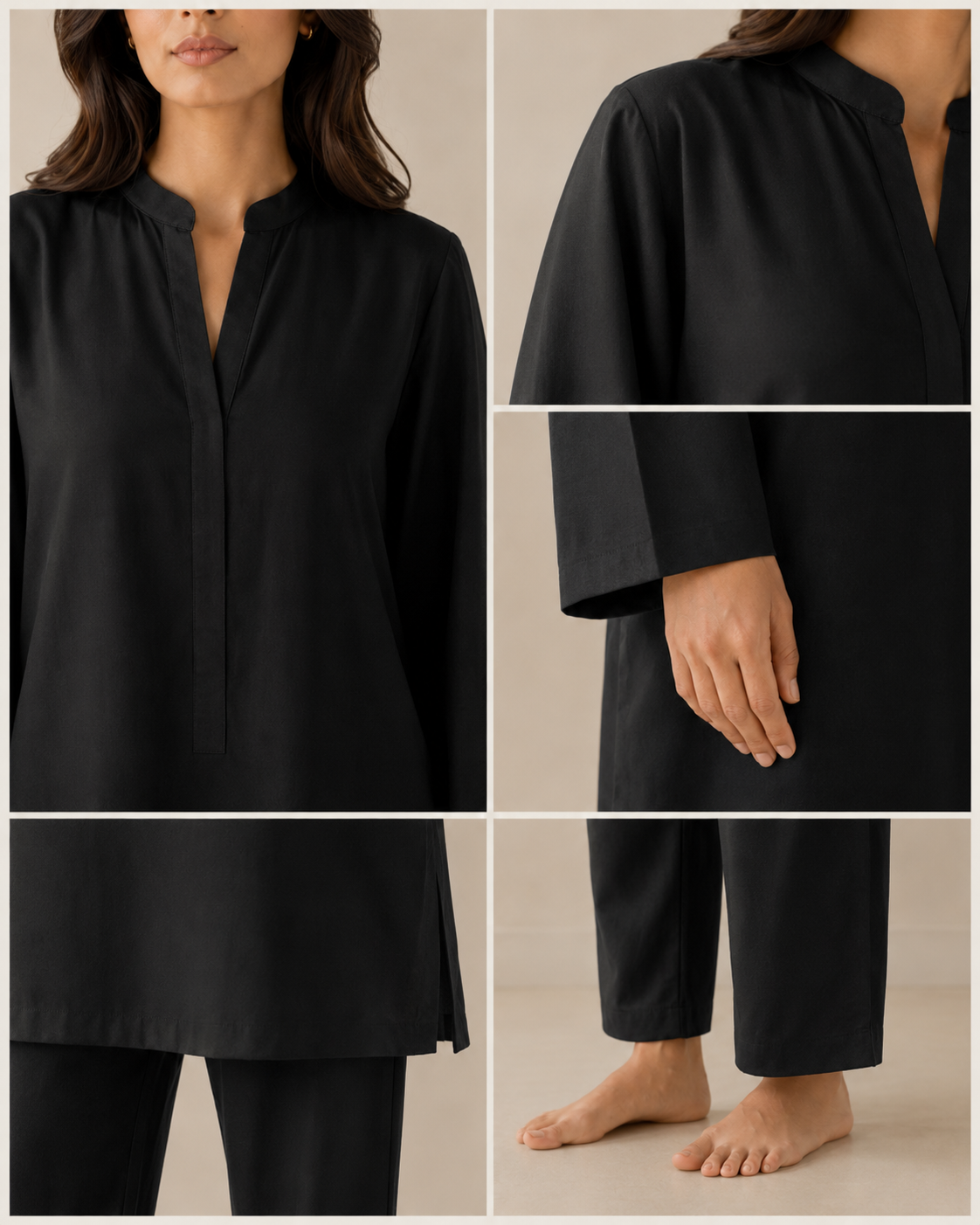CORD-002 Black  Women's Plain 2 Piece Co-ord Set