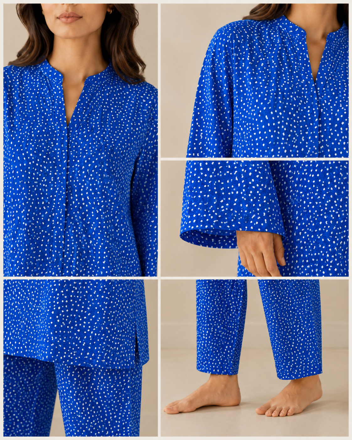 CORD-003 Royal Blue White Women's Speckled Dot Print 2 Piece Co-ord Set