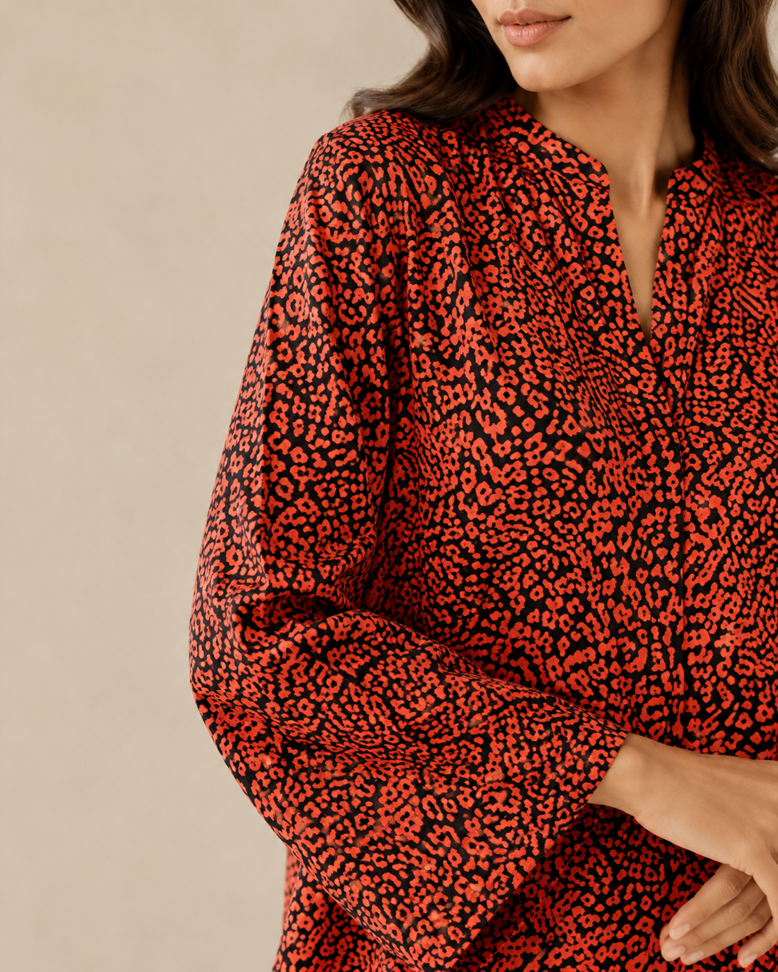 CORD-005 Coral Orange Black Women's Leopard Spot Print 2 Piece Co-ord Set