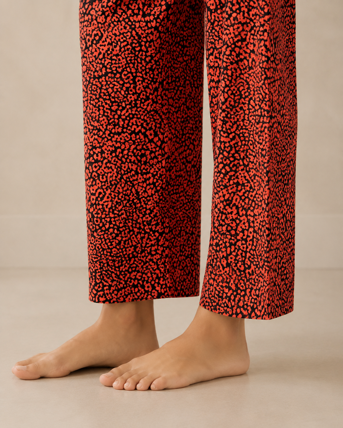 CORD-005 Coral Orange Black Women's Leopard Spot Print 2 Piece Co-ord Set