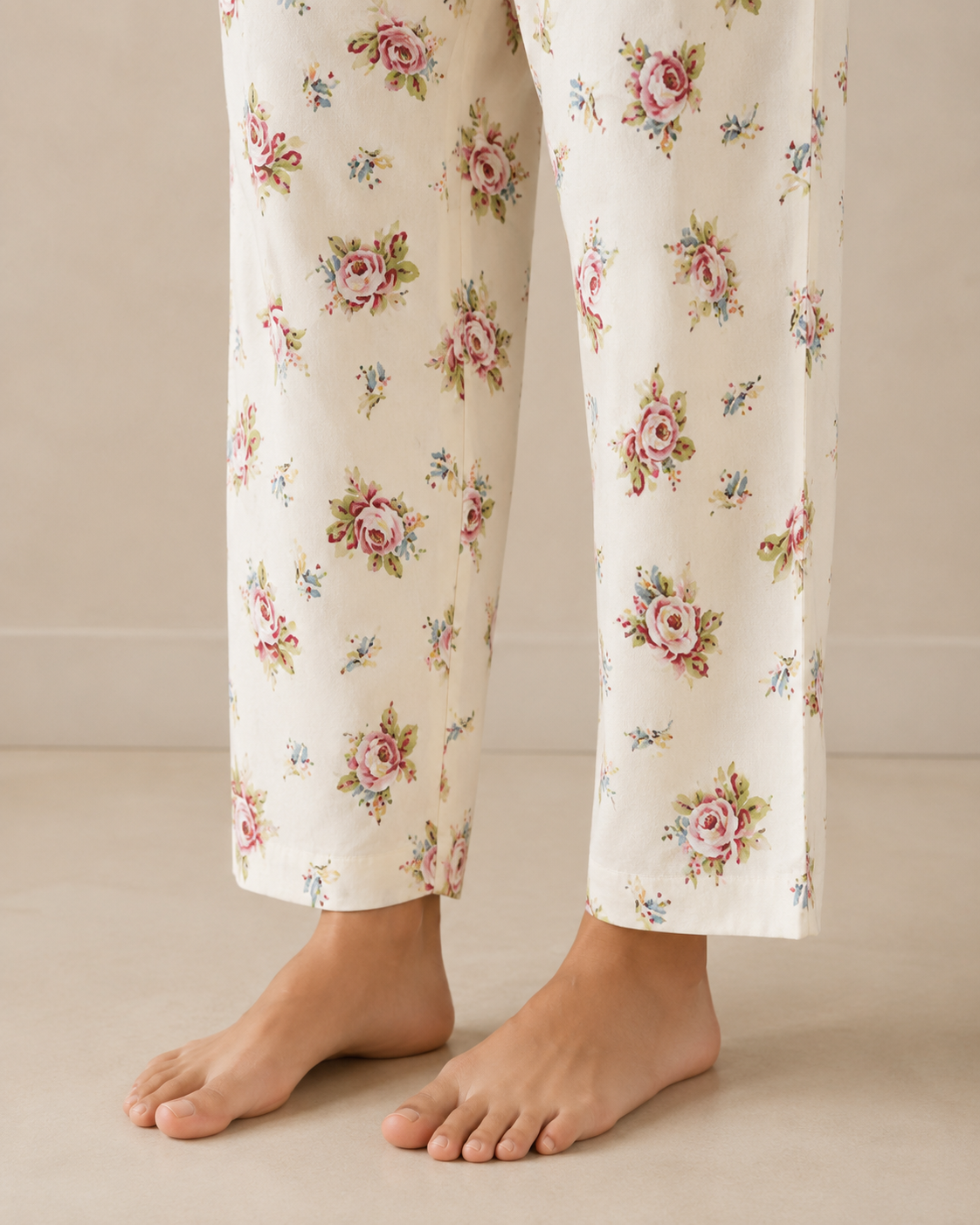CORD-006 Ivory Pink Floral Women's Rose Floral Print 2 Piece Co-ord Set