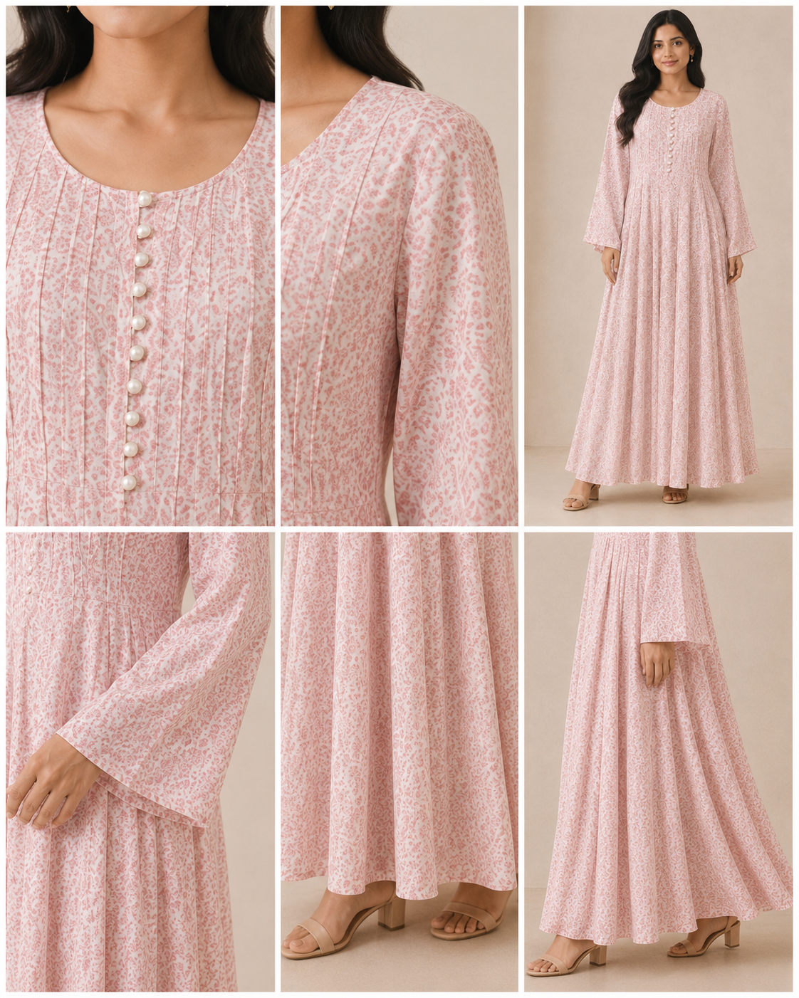 MAXI-002 | Ivory Pink  Georgette  Maxi Dress