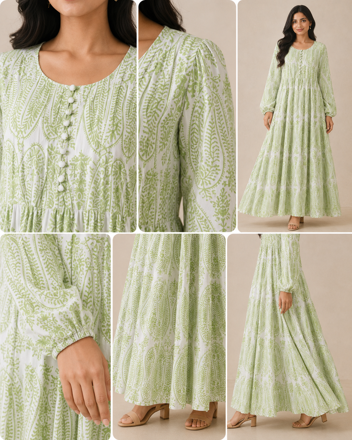 MAXI-004 | White Green  Georgette  Maxi Dress