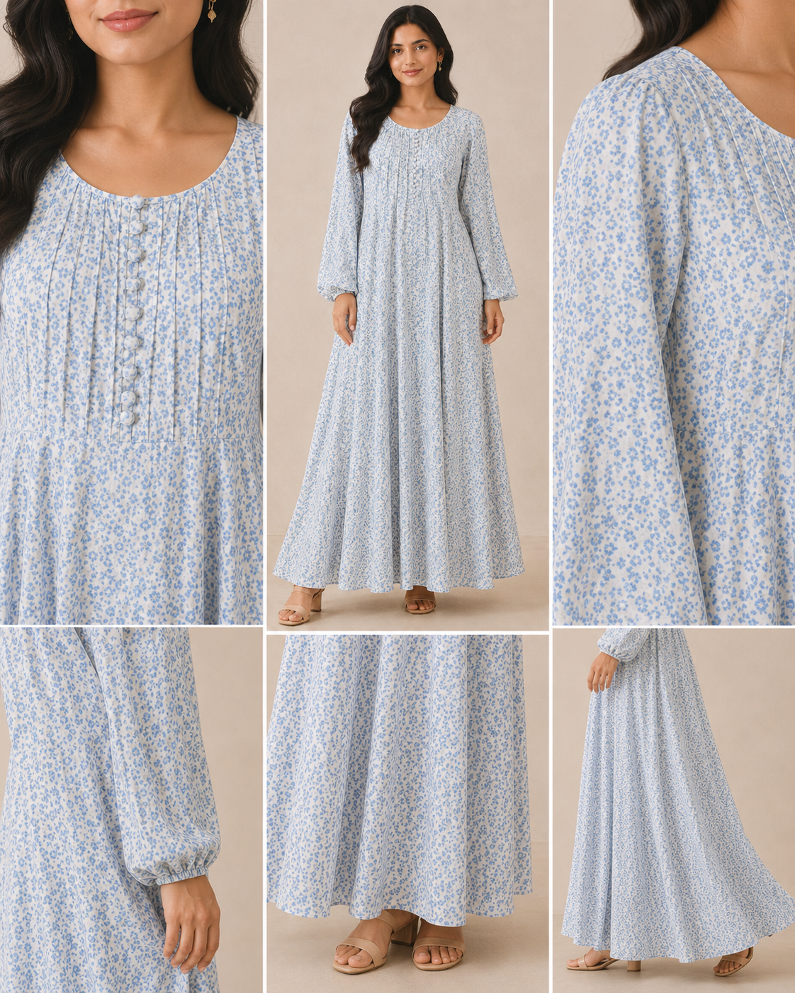 MAXI-001 | Ivory Blue  Georgette  Maxi Dress