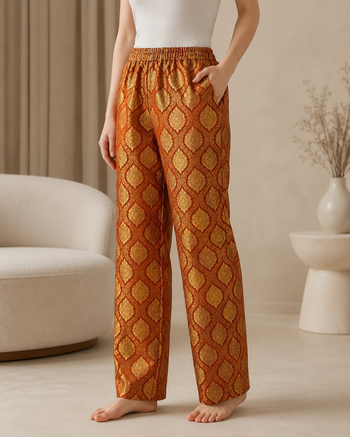 DR-50 - Brown - Straight Fit Banarasi Jacquard Trouser