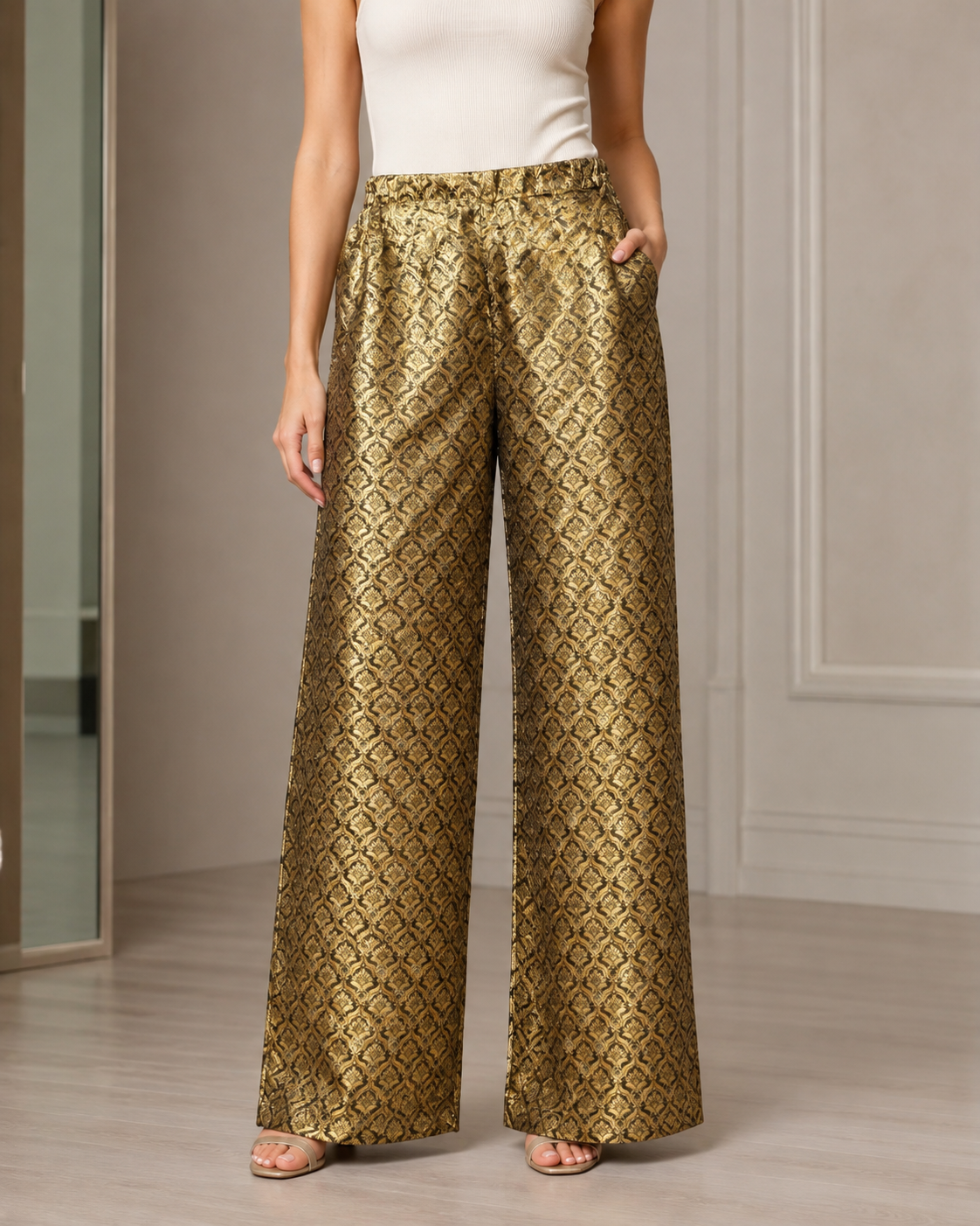 DR-51 - Metallic - Wide Leg Banarasi Jacquard Trouser