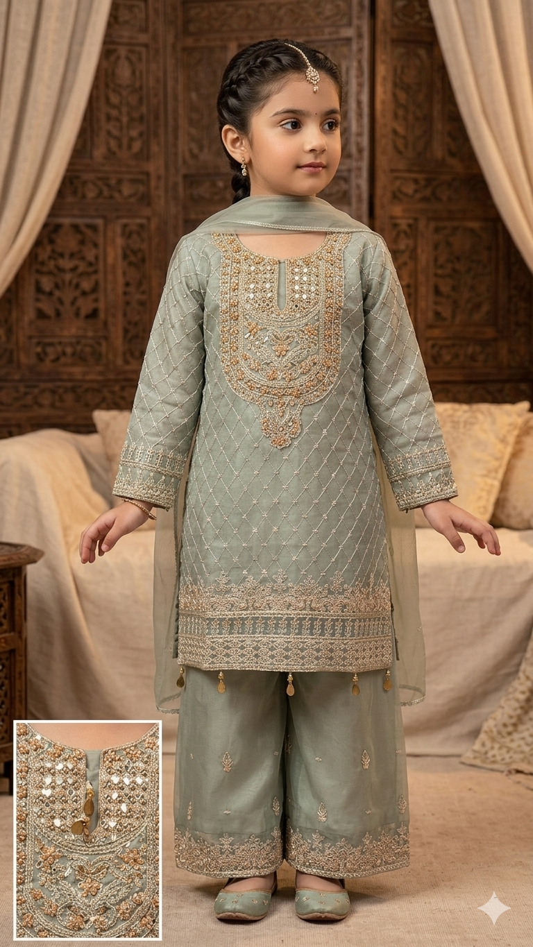 BMK-020 | Mint Green Organza Embellished Set