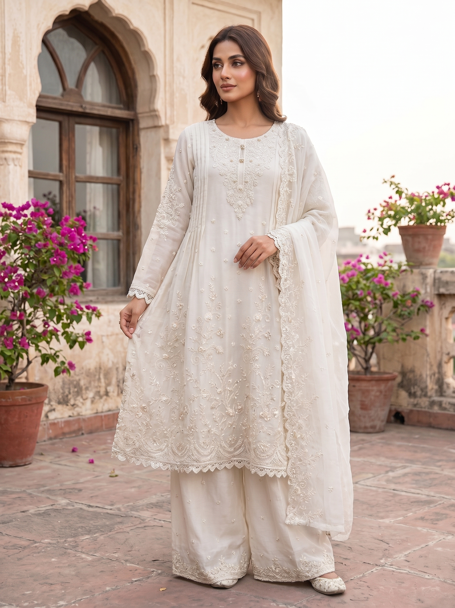 BM-CH-023 - Embroidered Chiffon Frock 3 Piece Suit